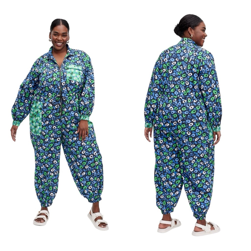 Diane Von Furstenberg Nylon Jazz JUMPSUIT Dot Green Blue White NEW Size 1X